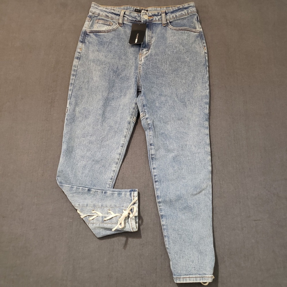 Fashion Nova Out To Play Lace Up Skinny Jeans Womens 15 Blue‎ N1516P High Rise